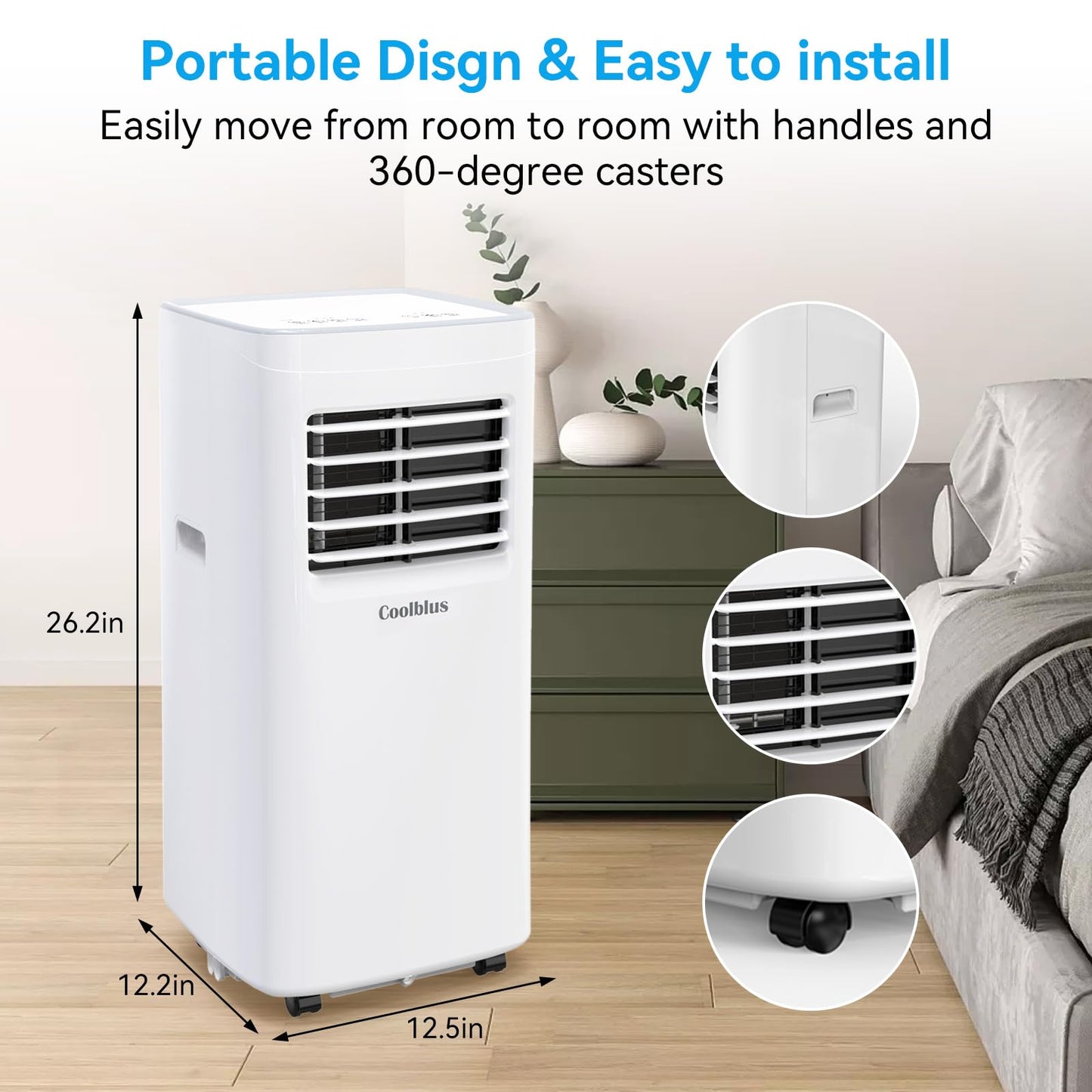 Coolblus Portable Air Conditioners, 8400 BTU air conditioner Cools Up to 350 Sq.Ft, 3 in 1 Portable AC with Remote, 24H Timer, Sleep Mode, Window Kit & Filter Brush, No Wall Required