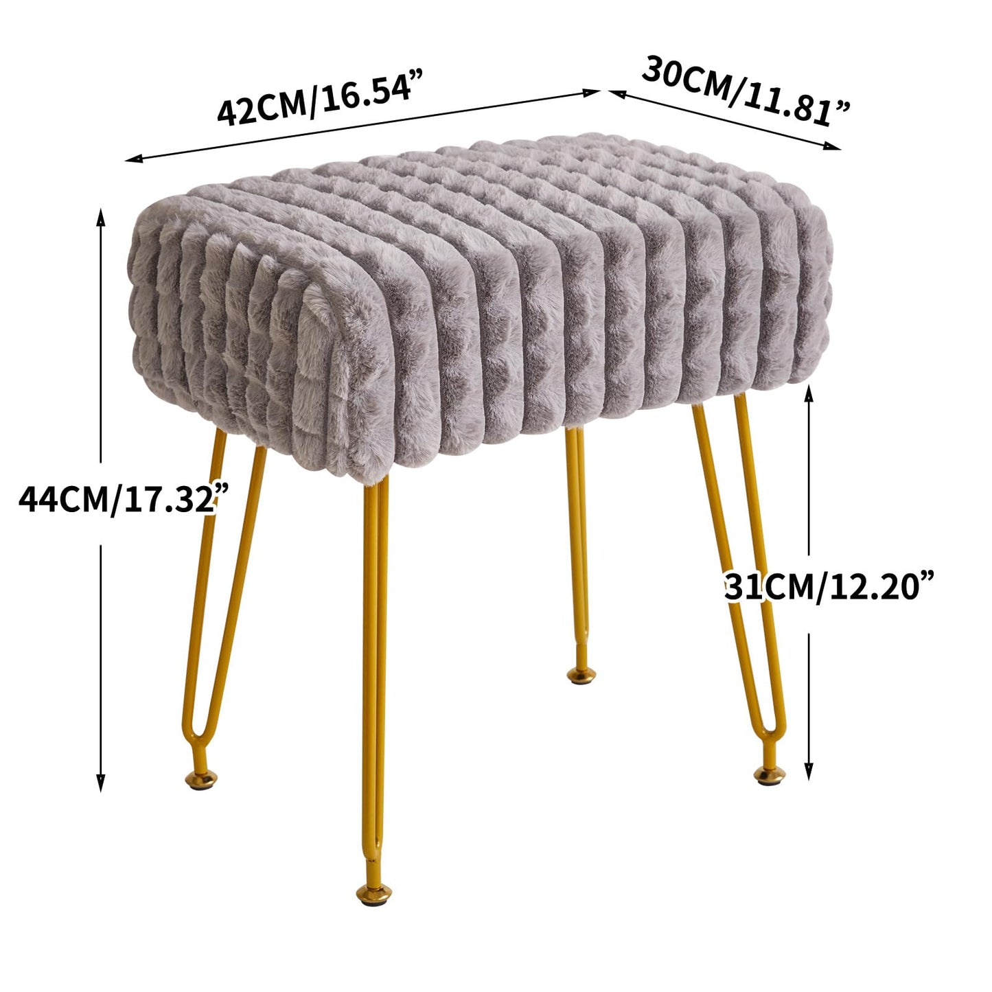 IBUYKE Rectangular Footrest Stool Ottoman, Makeup Vanity Stool Side Table, Velvet Dressing Table Seat, Footstool Chair, Golden Steel Legs, for Makeup Room, Bedroom, Square Grid Pattern, Grey WBD003G