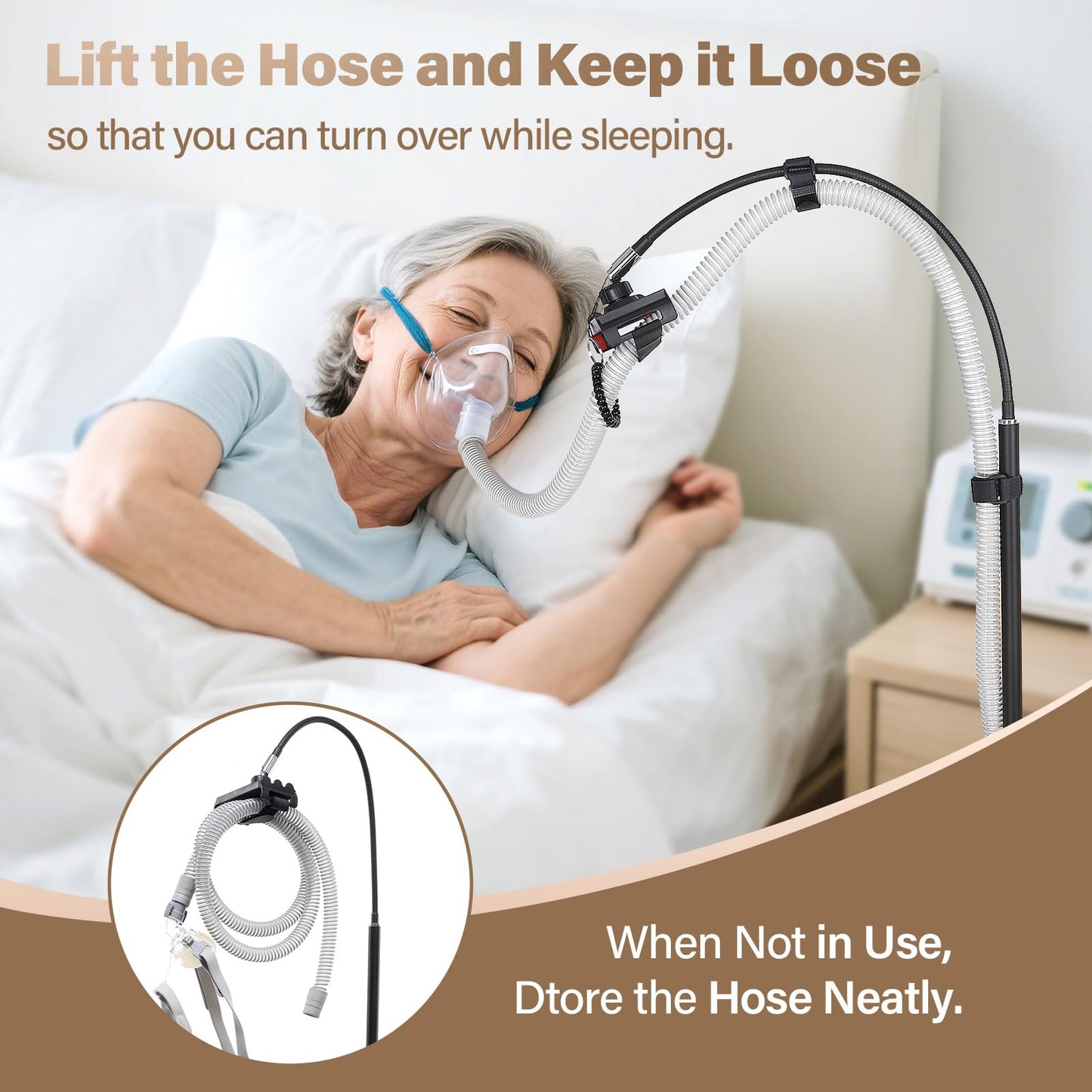 CPAP Hose Holder, CPAP Hose Lift with Adjustable Feature - CPAP Tube Organizer & CPAP Mask Hook in one, Sturdy&Convenience CPAP Accessory for CPAP Hose Support - Fit in Any Space