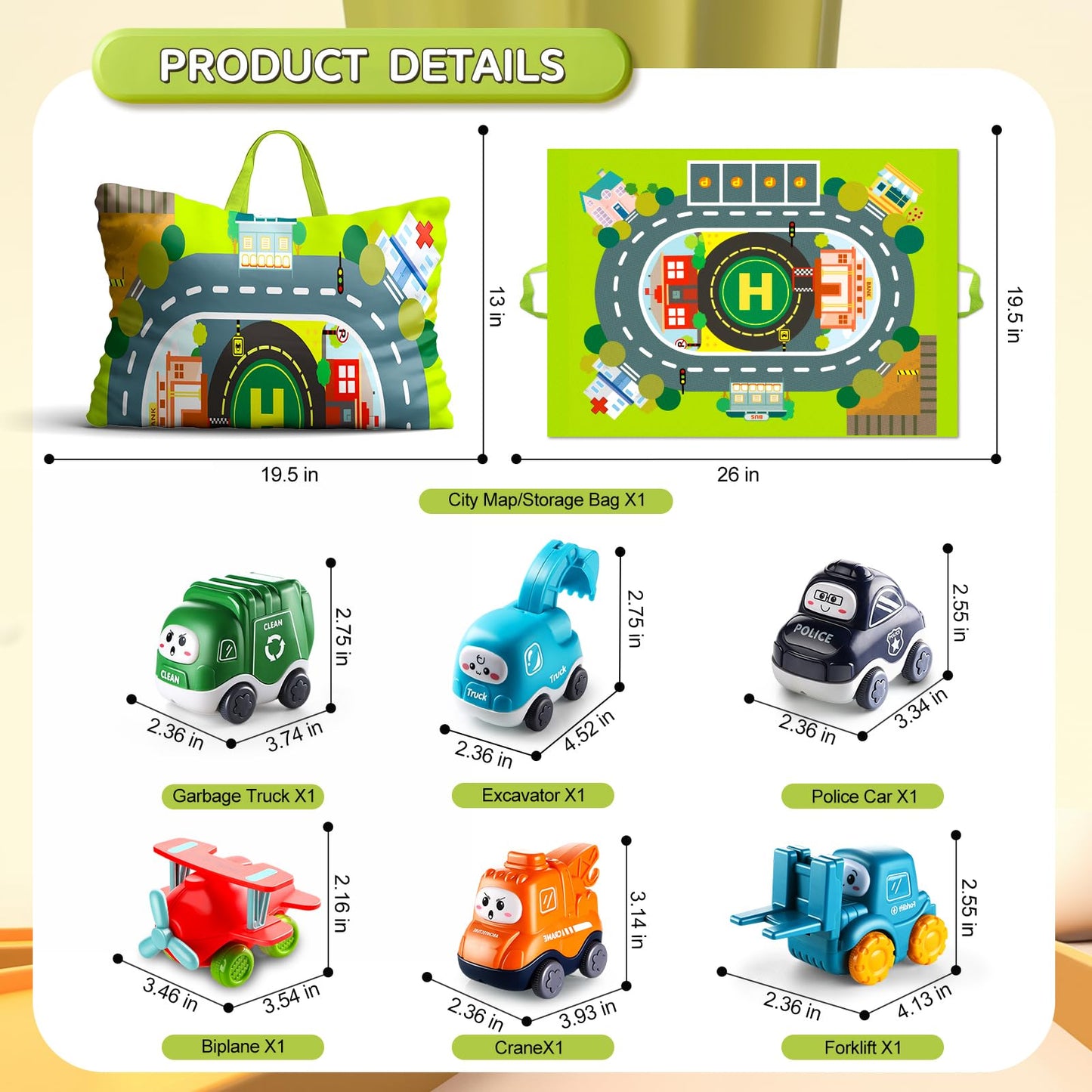 Big Cartoon Truck Car Toys for 1 Year Old Boy with Playmat/Storage Bag|Baby and Toddler Toys 12-18 Months & Age 1-2|1st Birthday Gift for 1 2 Year Old Boy