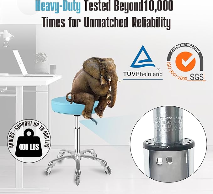 Ainilaily Rolling Stool with Wheels Heavy Duty Hydraulic for Shop Guitar Lab Tattoo Workbench Medical,Adjustable Swivel Stool Chair (Cyan)