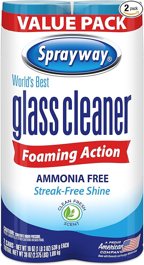 Sprayway Glass Cleaner Foaming Aerosol Spray, 19oz, Pack of 2 | Ammonia-Free, Streakless, Fast-Acting | Cleans & Polishes ...