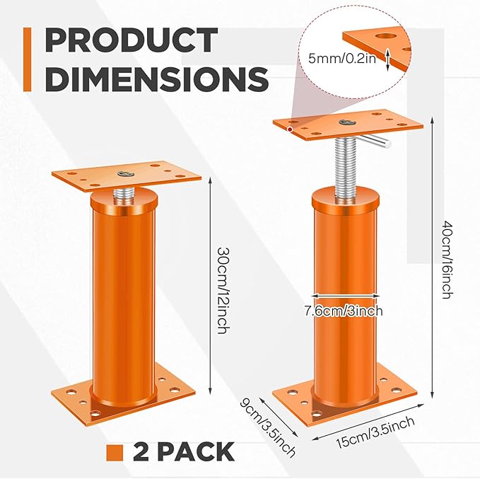 Yaocom 2 Pcs House Jacks for Leveling, Adjustable Jack Post 12"-16" Basement Floor Jack, Supports Stabilizer Screw Jacks for House Foundation, Stairs, Porches, Roof Beams, Load Capacity 11023 Lbs
