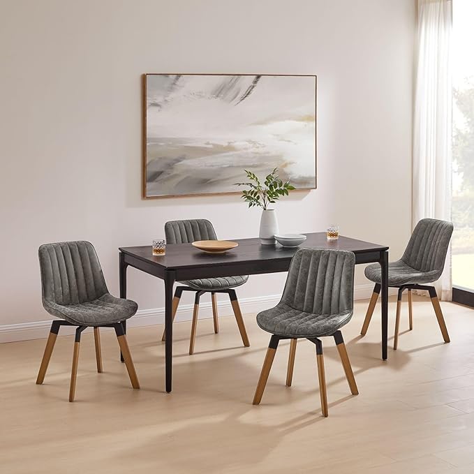 Art Leon Swivel Dining Chairs Set of 2, Mid Century Modern Kitchen Dining Room Chairs, Upholstered Faux Leather Armless Side Chair with Wood Legs for Living Room Bedroom, Yellow Brown