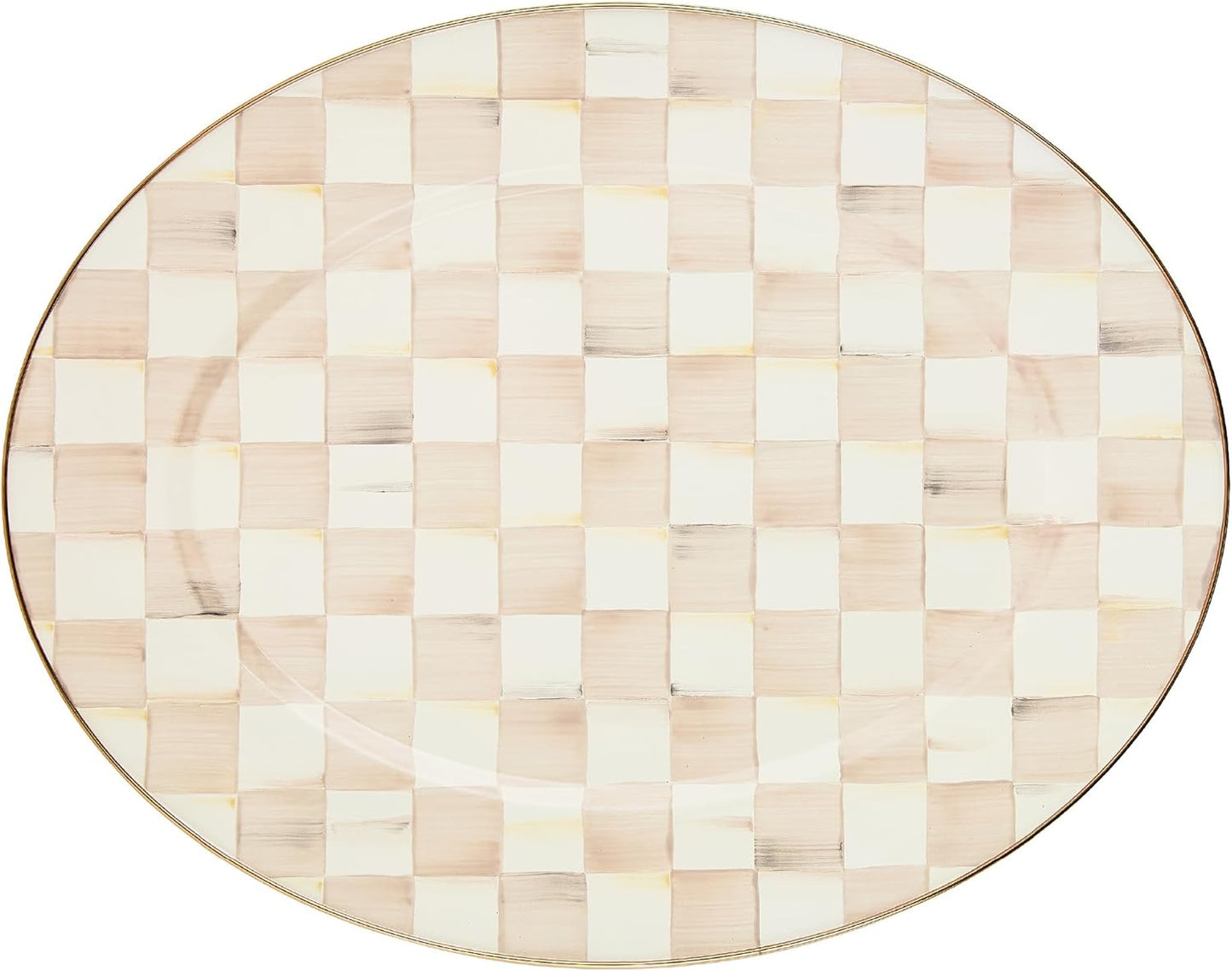 MACKENZIE-CHILDS Enamel Oval Platter, Serving Plate for Entertaining, Large, Brown-and-White Mocha Check