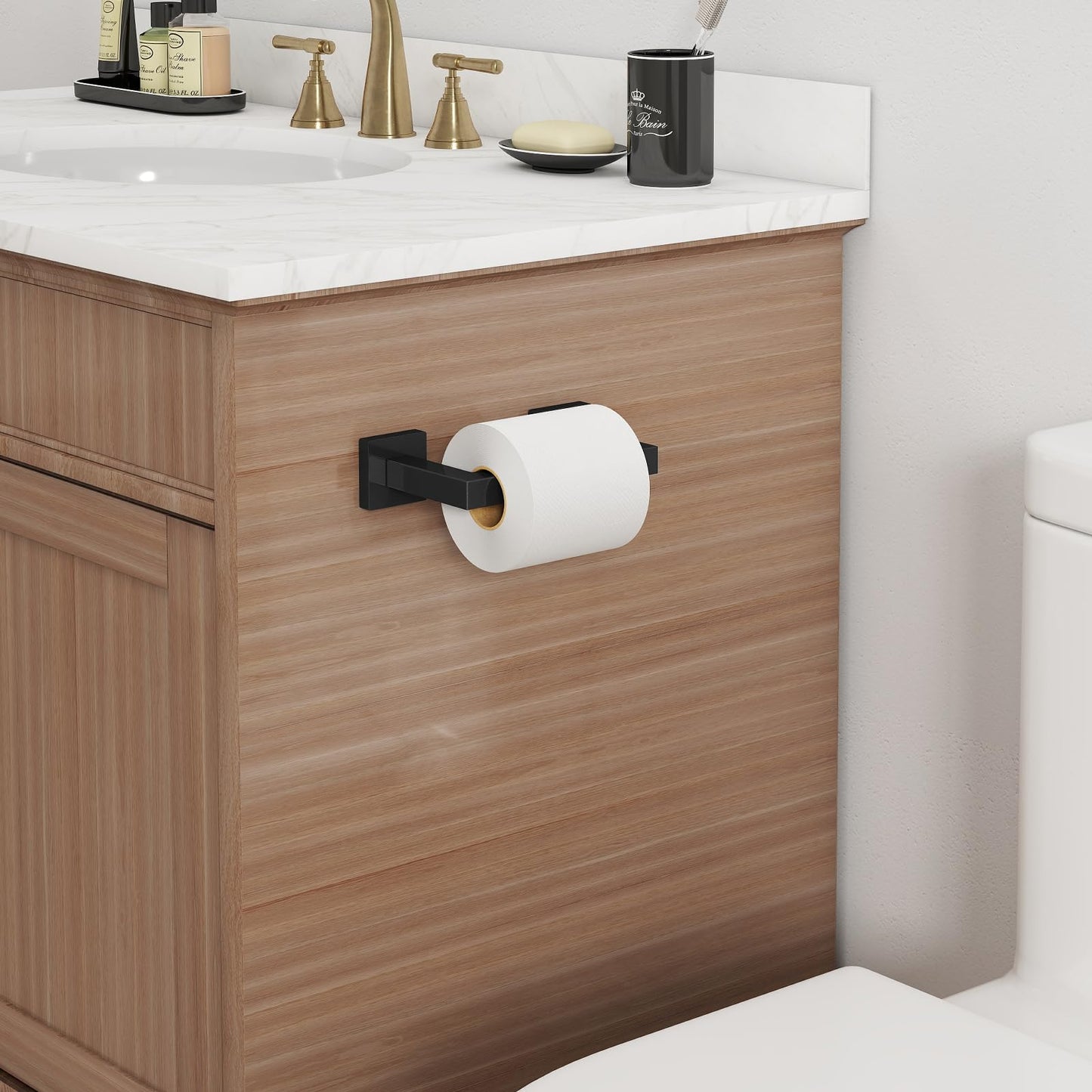 FEILERN Toilet Paper Holder Matte Black Wall Mounted Post Pivoting Square Tissue Holders Roll Holder Hangers for Bathroom Commercial Toilet Paper Dispenser