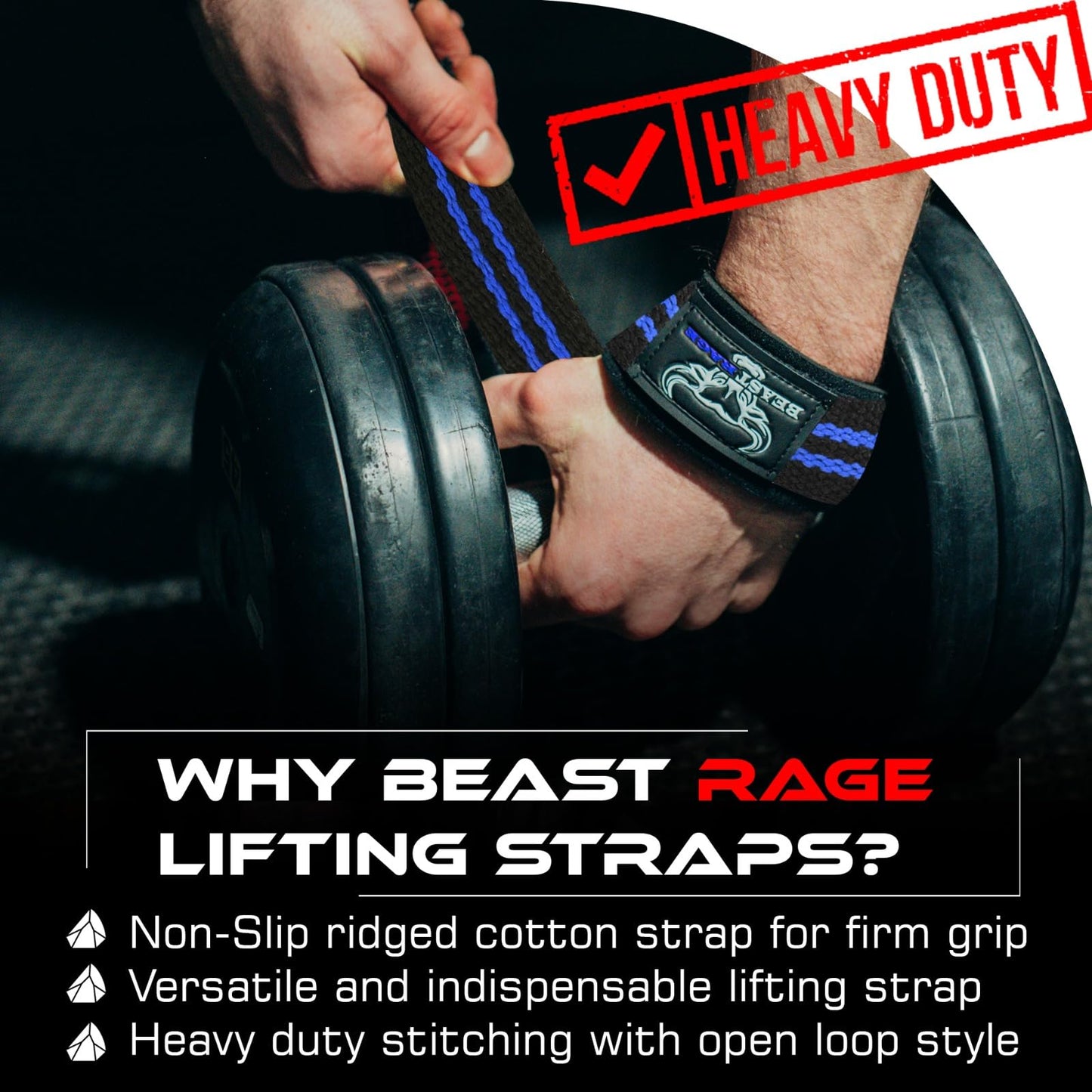 BEAST RAGE Lifting Wrist Straps for Weightlifting, Straps Gym Grip Power Workouts Lifting Straps Padded Cotton Men Women Wrap Lift, Deadlift Bodybuilding Weight Lifting Exercise Straps (Black/blue)