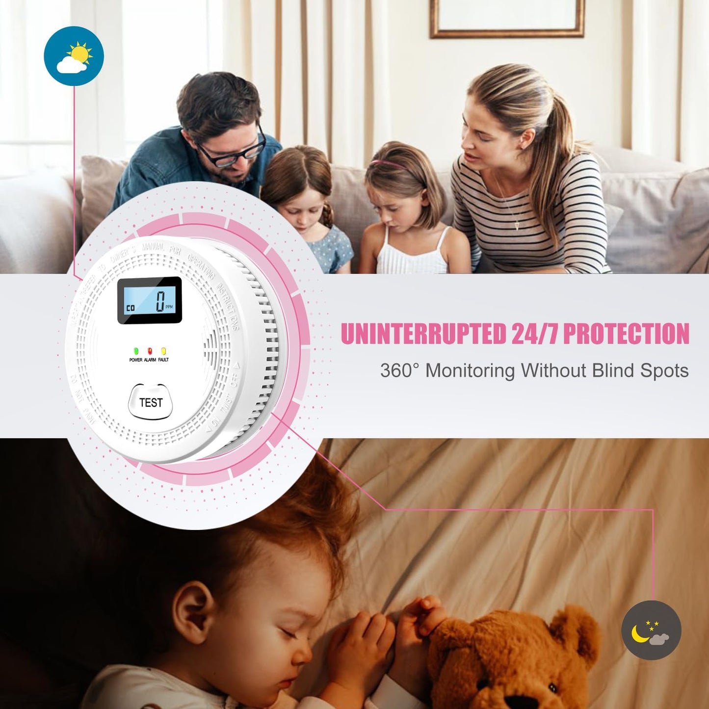 3 Pack Smoke Carbon Monoxide Detectors,2 in 1 CO & Smoke Fire Alarm for Home,Dual Sensor Smoke Alarm Carbon Monoxide Detector with LCD Display,Replaceable Battery Operated, 85db Sound(Battery Include)