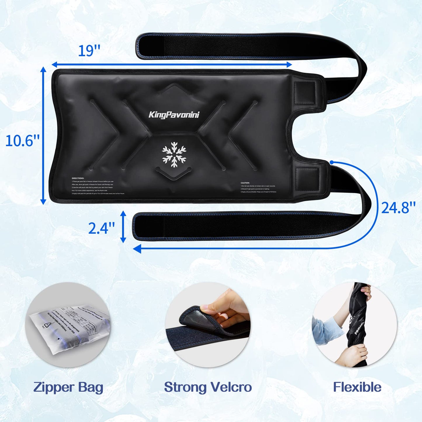KingPavonini XXL Knee Ice Pack Wrap Around Entire Knee After Surgery, Large Reusable Gel Ice Pack for Injuries, Pain Relief, Swelling, Sports Injuries, 2 Pack (Black)
