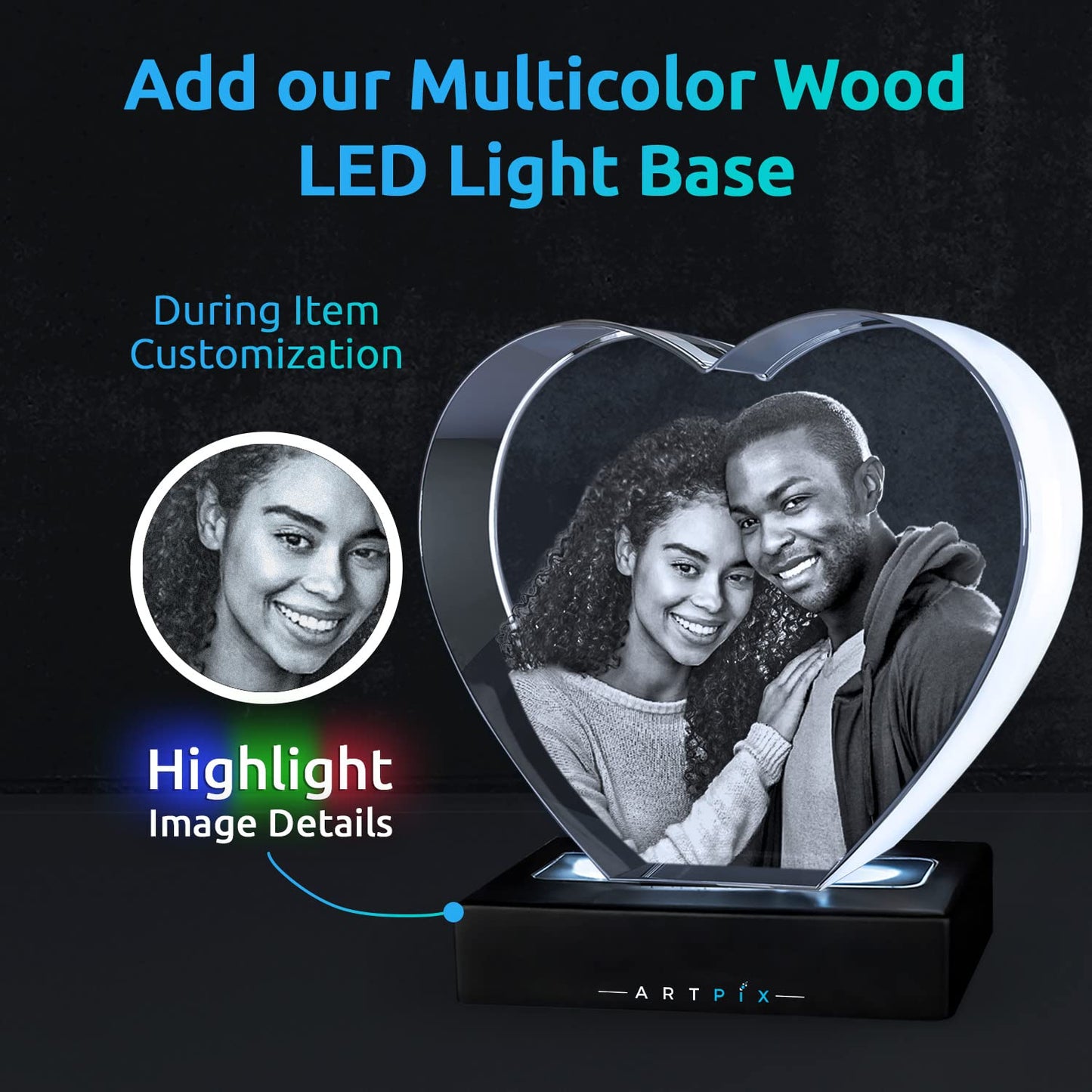ArtPix 3D Crystal Photo, Personalized Gifts for Father, Dad, Women, Wife, Her, Grandpa, Great Customized Gift with Your Own Photo, Custom Glass 3D Laser Etched Picture Wedding - Heart
