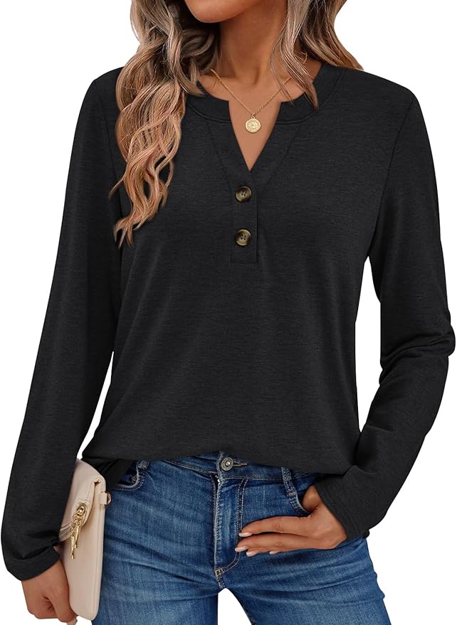 AUTOMET Women's Long Sleeve Shirts 2025 Fall Fashion Dressy Casual Tops Trendy Henley Blouses Cute Work Outfits Clothes