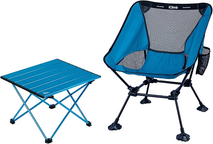 iClimb 1 Folding Table and 1 Anti-Sinking Large Feet Chair Bundle, Ultralight Compact for Adults Outdoor Backpacking Hikin...