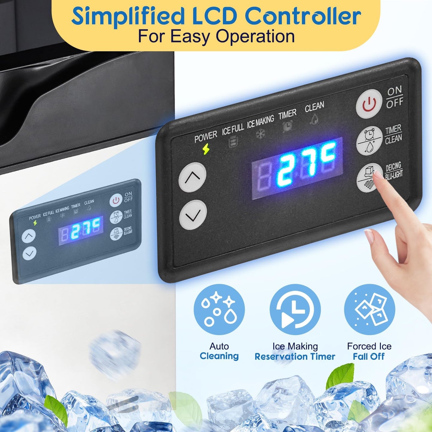 Commercial Ice Maker Machine 100lbs/24H | Stainless Steel Freestanding Ice Machine with 30lbs Storage Capacity, Ideal for Home, Bar, School & Office