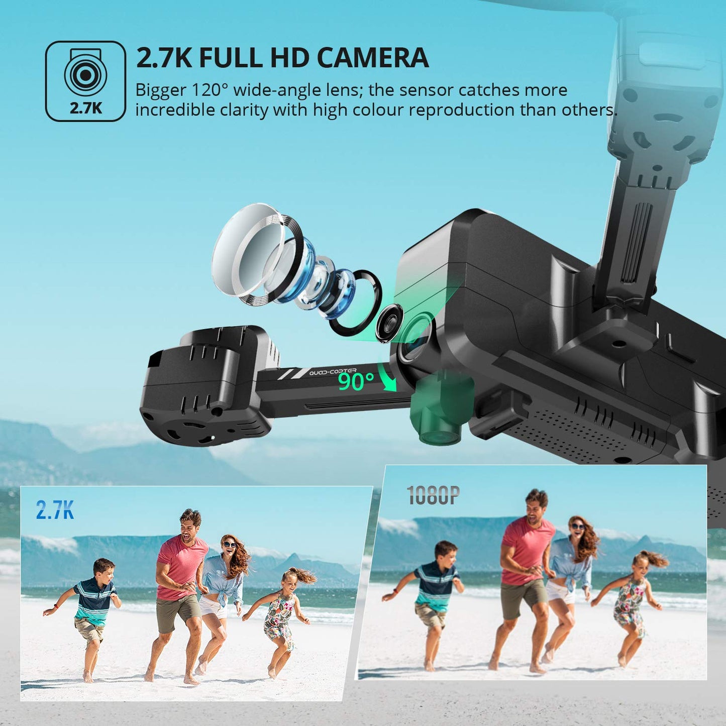 Holy Stone GPS 2.7K Drone with FHD FPV Camera Live Video for Adults, Portable Selfie Quadcopter with 2 Batteries for Beginners with Auto Return Home, Custom Flight Path, Follow Me, Auto Hover