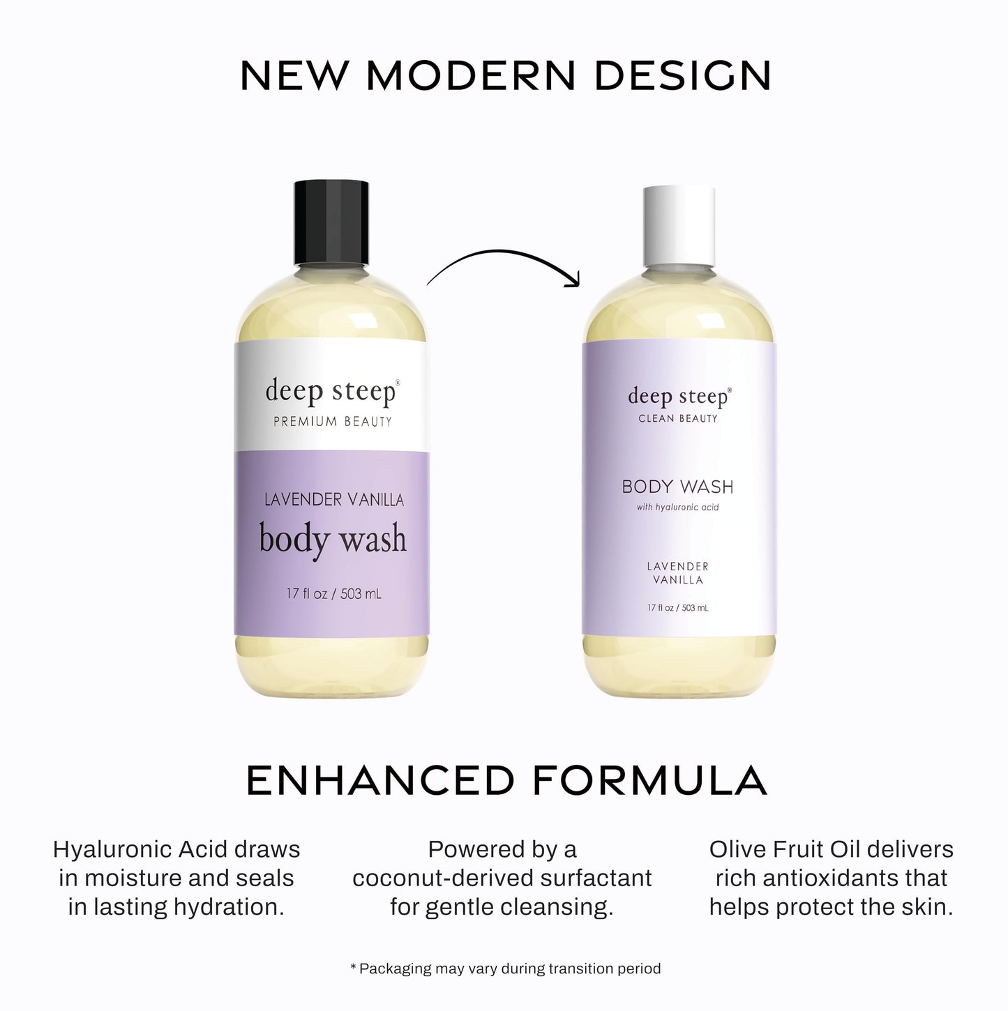 Deep Steep Body Wash, Lavender Vanilla, 17 oz - Hydrating Shower Gel with Hyaluronic Acid, Shea Butter, Aloe Vera & Argan Oil -