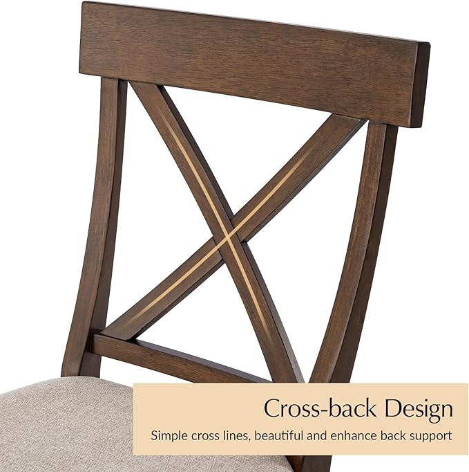 HULALA HOME Solid Wood Dining Chairs Set of 4, Walnut Farmhouse Upholstered Kitchen Dining Room Chair Mid-Century Modern Dinner Chair with Cross Back Wooden Legs for Living Room, Restaurat, Cafe