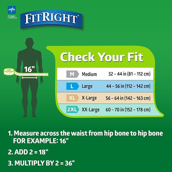 FitRight Adult Diapers, Extra+ Heavy Absorbency, XL (Waist Size 56in-64in), 20 Count, OptiFit Incontinence Briefs for Men and Women, Disposable, Moisture-Wicking, Leak Protection,