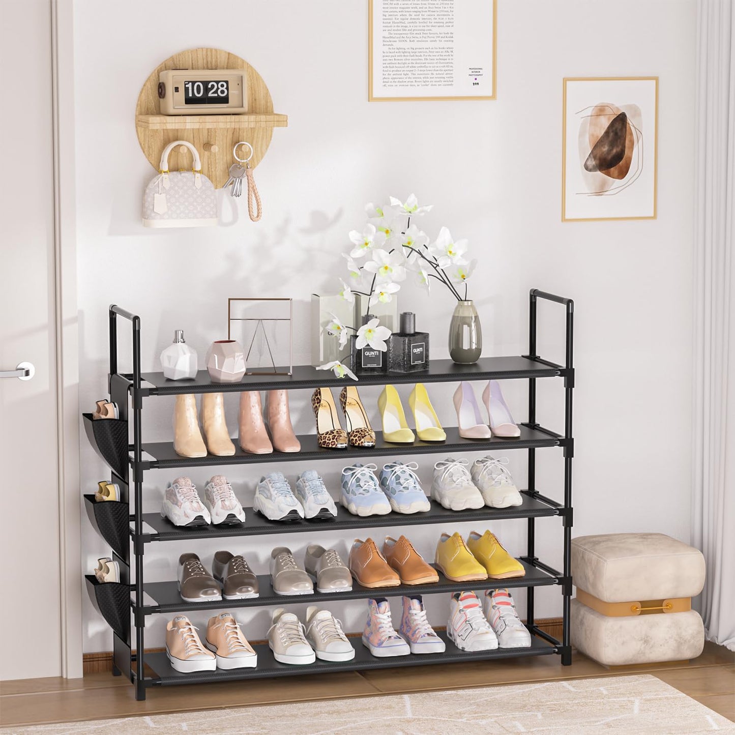 OYREL Shoe Rack 5 Tier Shoe Organizer Storage 20-25 Pairs Shoes Rack for Closet Shoes Rack Organizer Entryway Shoe Holder Space Saving Shoe Shelf Shoe Stand Large Tall Shoes Tower Garage Door