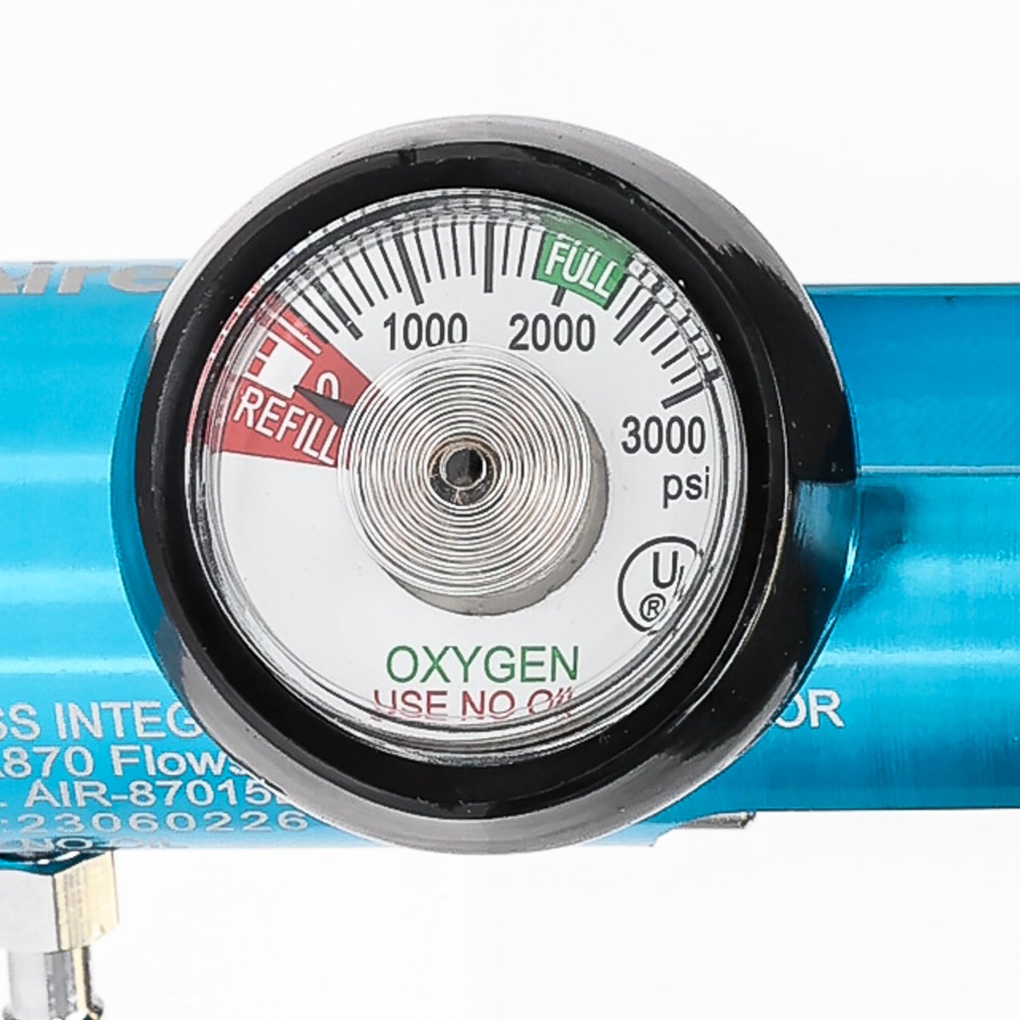 AireMed Oxygen Regulator 0-15LPM, CGA-870 Gauge Flow Rate – Includes Wrench Key, 5 Brass Yoke Washer Seals, and 2 Oxygen Tubing Swivel Connectors - Ergonomic Handle Design – Blue