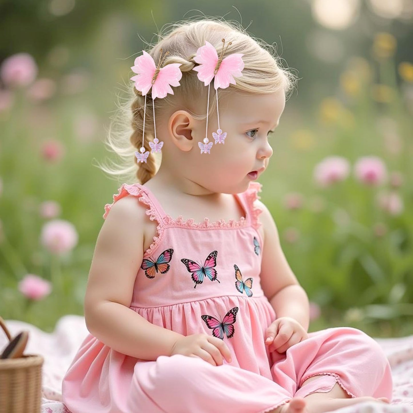 Oaoleer 10PCS Mini Butterfly Hair Bows 2  Tulle Mesh Colorful Butterfly Hair Bows with Tail Hair Accessories for Baby Girls