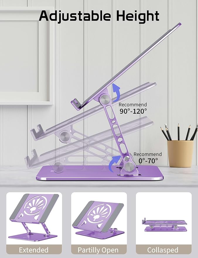 Axbima Aluminum Laptop Stand for Desk – Adjustable Ergonomic Laptop Riser, Foldable & Portable Holder Fit for MacBook & 10"-16" Laptops for Office, Home & Travel,Purple