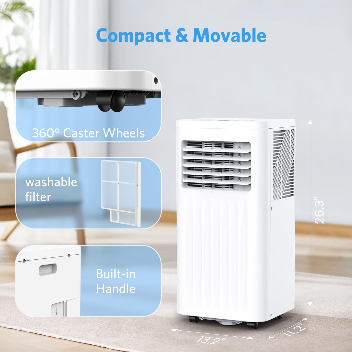 Electactic 8000 Btus Portable Air Conditioners With Cooling/Dehumidification/Fan/Sleep Mode,4-In-1 Portable Ac With 24H Timer &