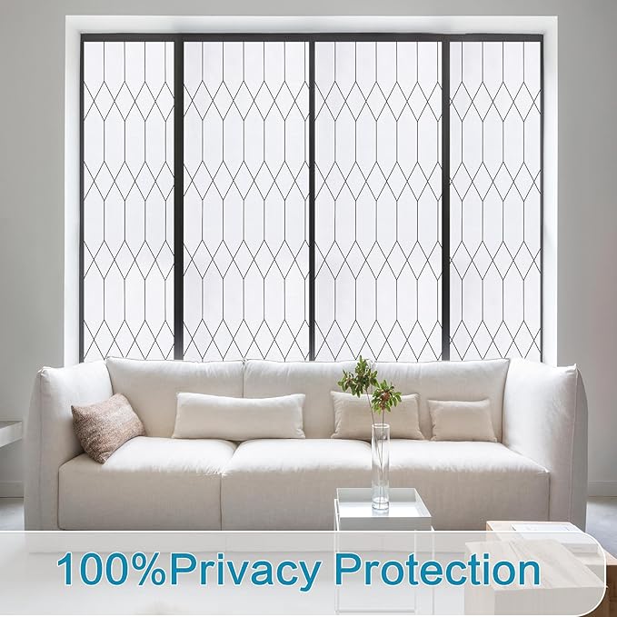Windimiley Window Privacy Film Stained Glass Static Clings, Bathroom Frosted Leaded Decorative Window Stickers, UV Heat Blocking Opaque Removable for Home Door Coverings (35.4 x 78.7 in,White)
