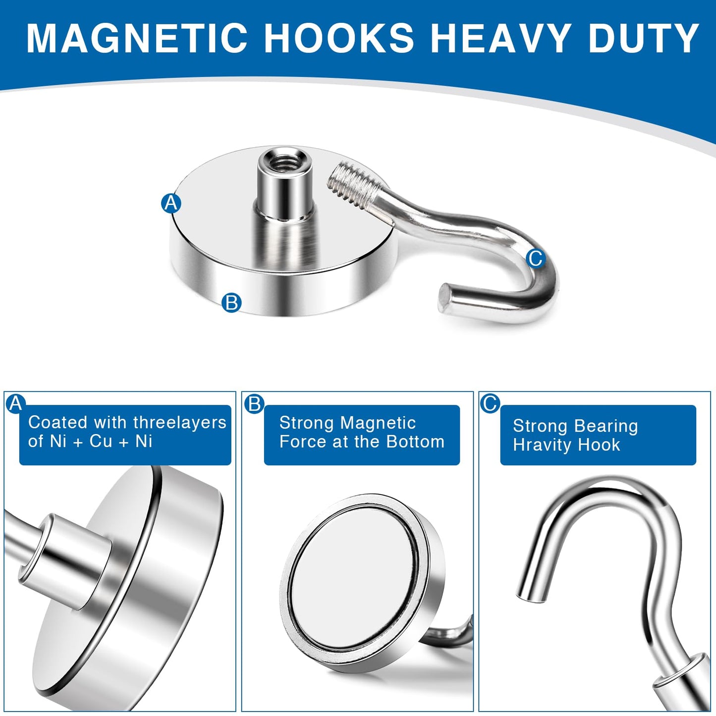 LOVIMAG Strong Magnetic Hooks, 120LBS Magnet Hooks for Cruise Cabin, Super Powerful Neodymium Magents for Cruise Essentials Must Haves, Heavy Duty Magnets for Metal Door, Refrigerator,Ceiling - 6 Pcs