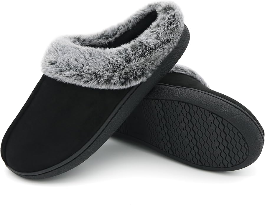 Jerzmy Fuzzy House Slippers for Women, Cushion Memory Foam Slippers Suede Faux Fur with Arch Support, Comfy Home Shoes for...
