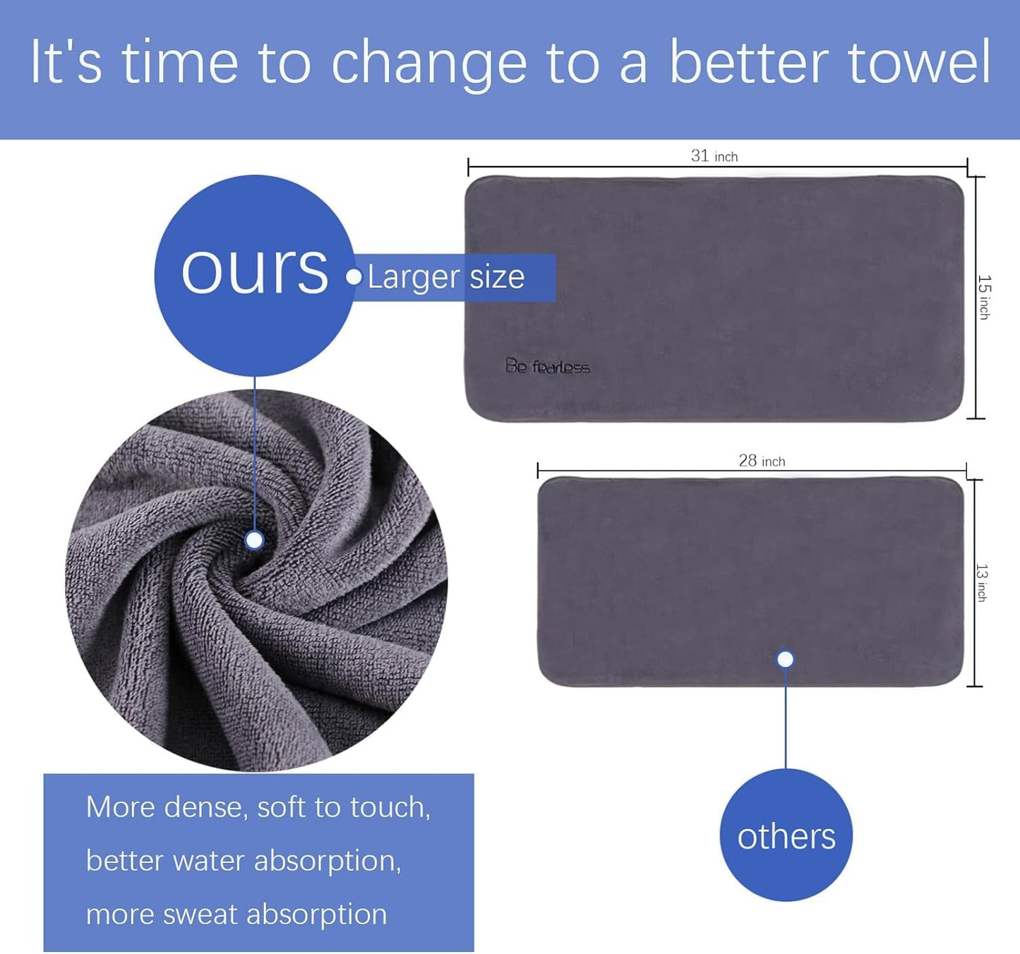 Wuwahold Microfiber Gym Towels Bigger Size Super Soft for Exercise Fitness, Sports, Workout, 380-GSM 15-Inch x 31-Inch Quick-Drying Towels (Teal-Pink-Grey, 3 Pack)