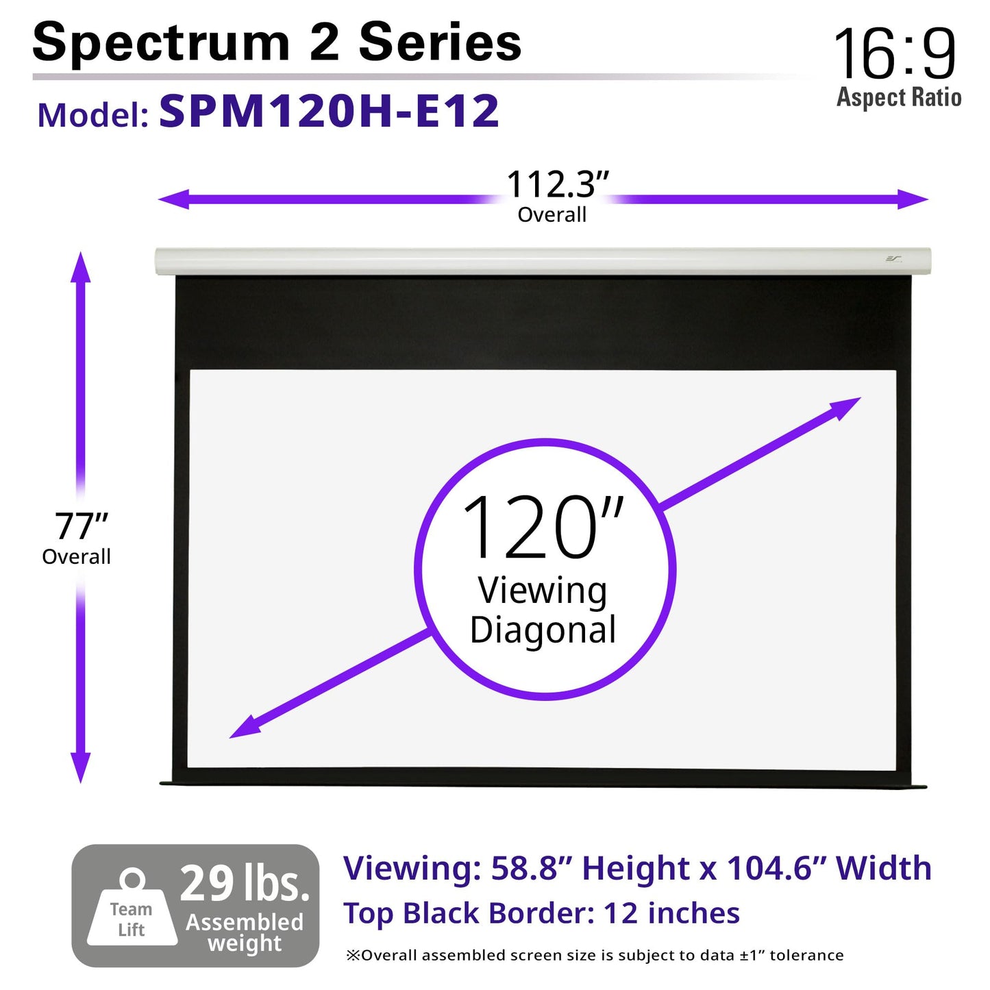 Elite Screens Spectrum2, 120-inch 16:9, 12-inch Drop, Electric Motorized Drop Down Projection Projector Screen, SPM120H-E12