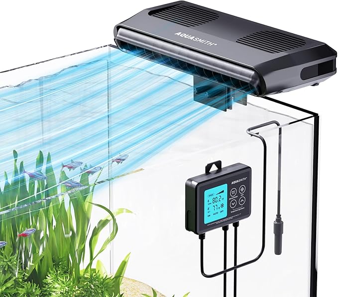 AQUASMITH Aquarium Chiller Fan,Fish Tank Cooler with Temperature Control,Minimum Setting 59℉,Auto Start/Stop,Refrigeration...