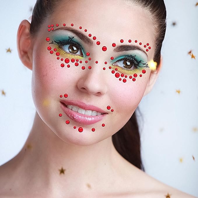 SARATA 3555PCS Rhinestone Stickers Red Gem Stickers Jewels for Crafts Face Gems Temporary Tattoos Acrylic Bling Stickers 3/4/5/6/8 MM Stick on Body Jewels Makeup Crystal Hair Nails for DIY Crafts