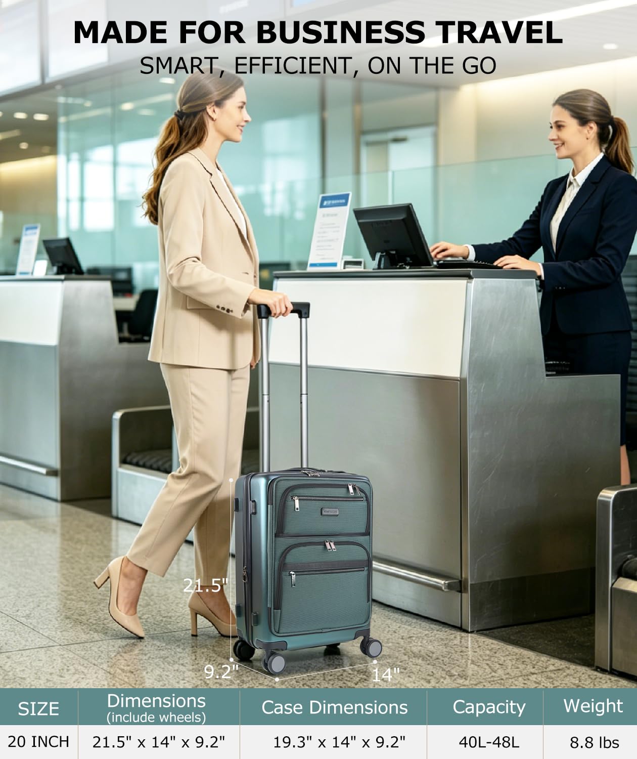 EMPSIGN Carry On Luggage 22x14x9 Airline Approved, Top Opening Expandable Suitcase with Spinner Wheels, 20 Inch Hard Shell Carry-On with TSA Lock & USB Port for Business Travel, Dark Green