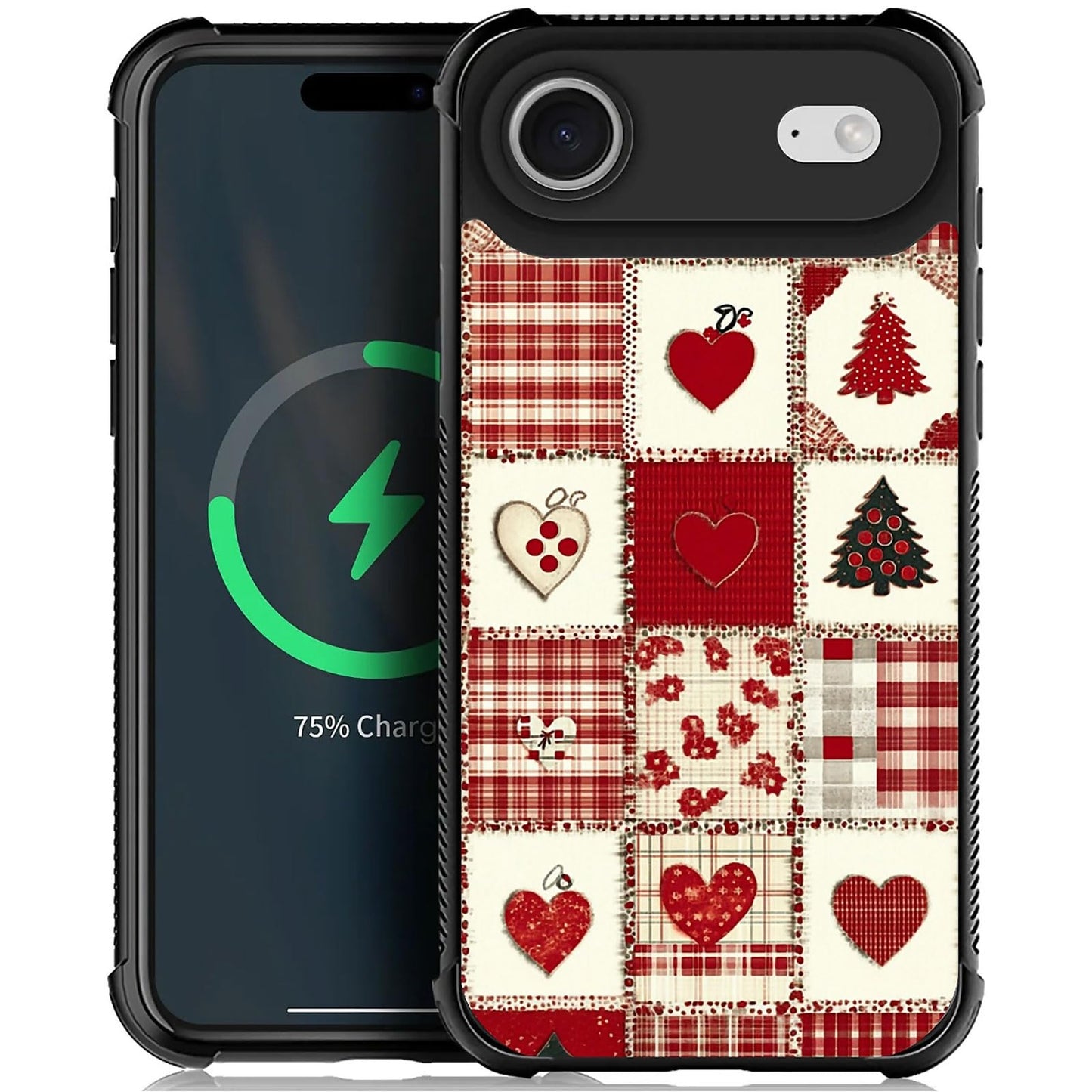 XUANWENPA for iPhone 17 Air Case,The Black Shell Design is Bright,Anti Drop and Dust-Proof,Christmas Tree and Checkered Heart.