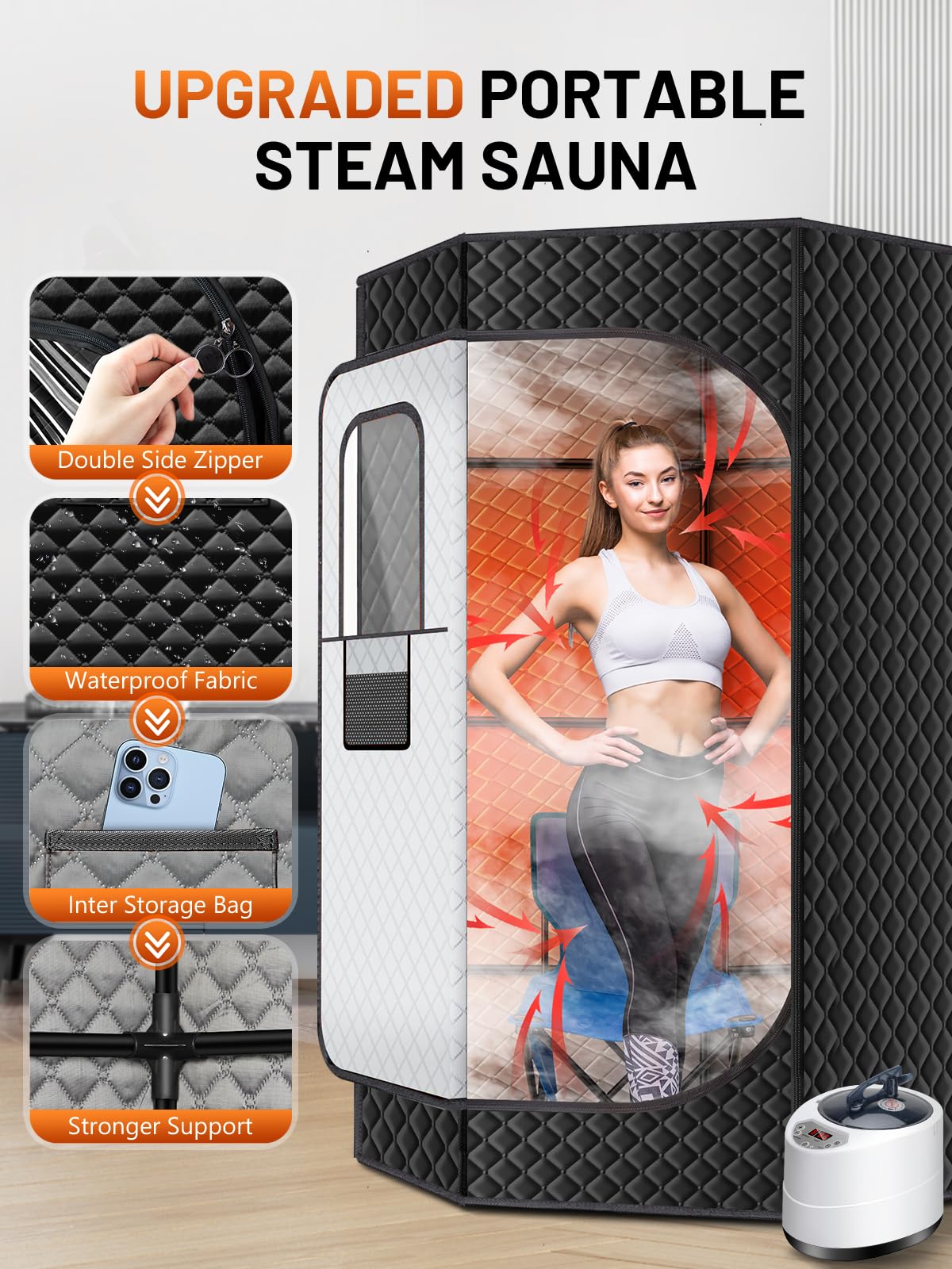 RELEXNOW Portable Steam Sauna for Home, Portable Sauna Box Full Body for Home with 9 Adjustable Heat Levels, Steam Sauna with 3L 1500W Steamer, Folding Chair, 99 Minute Timer