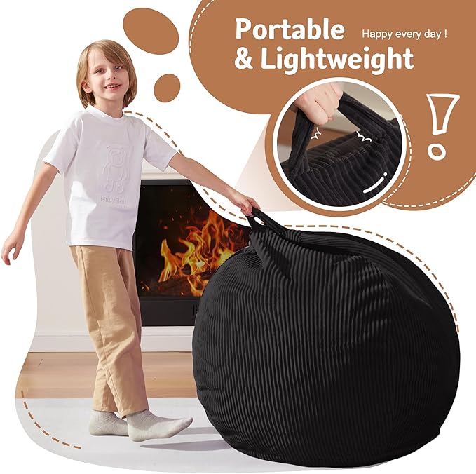 Homguava 2FT Bean Bag Chair,Teardrop Bean Bags Small Beanbag Chair with Memory Foam Filled and Ultra Soft Corduroy Cover for Living Room, Bedroom (Black)