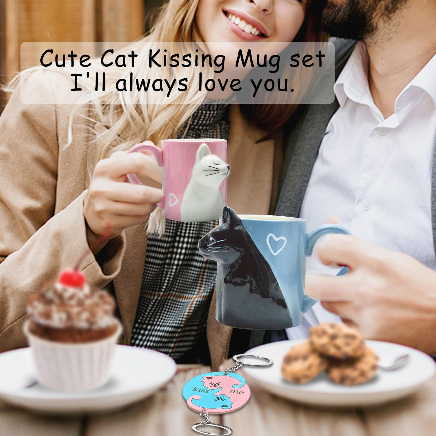 Couple Gifts Kissing Cat Coffee Mug Set Engagement Gifts for Couples Mr and Mrs Presents Anniversary Wedding Gift for couple 2025 Cute Mugs Gift Cat Mugs for cat Lovers