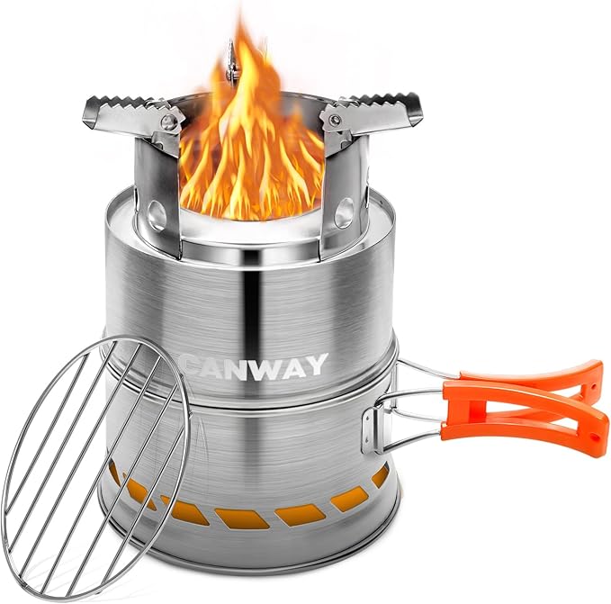 CANWAY Camping Stove, Portable Stainless Steel Wood Burning Survival Stove with Nylon Carry Bag for Outdoor Backpacking Hi...