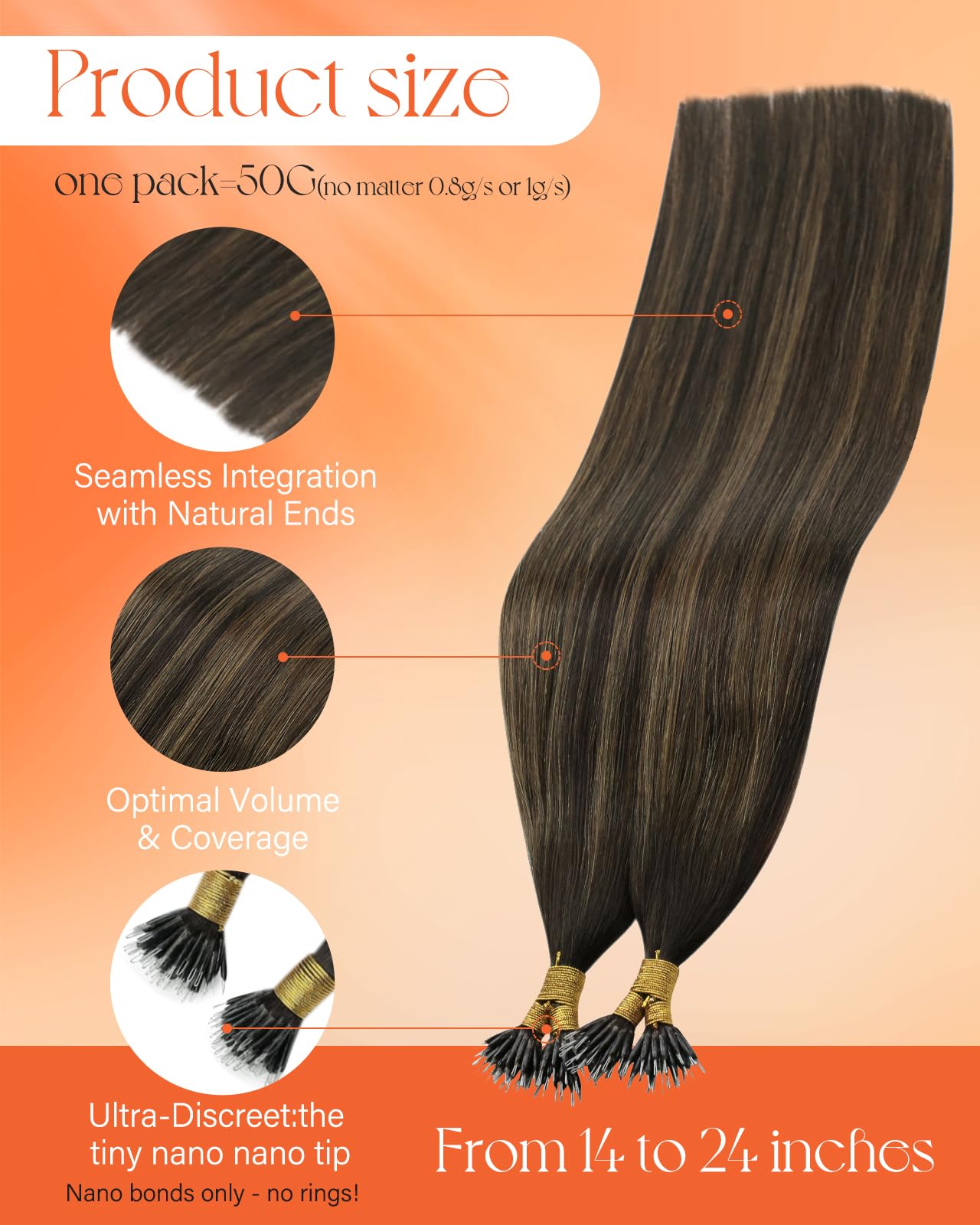 Sunny Hair Nano Hair Extensions Human Hair Balayage Brown Nano Ring Hair Extension Dark Brown Ombre Medium Nano Tip Hair Extensi