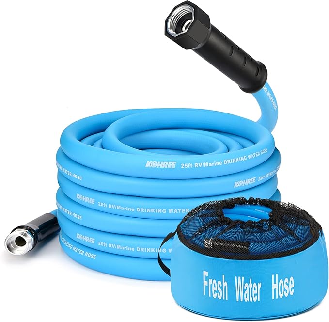 Kohree 25FT RV Water Hose with Storage Bag, 5/8'' Premium Drinking Water Hose Leak Free, No Kink and Flexible Garden Hose ...