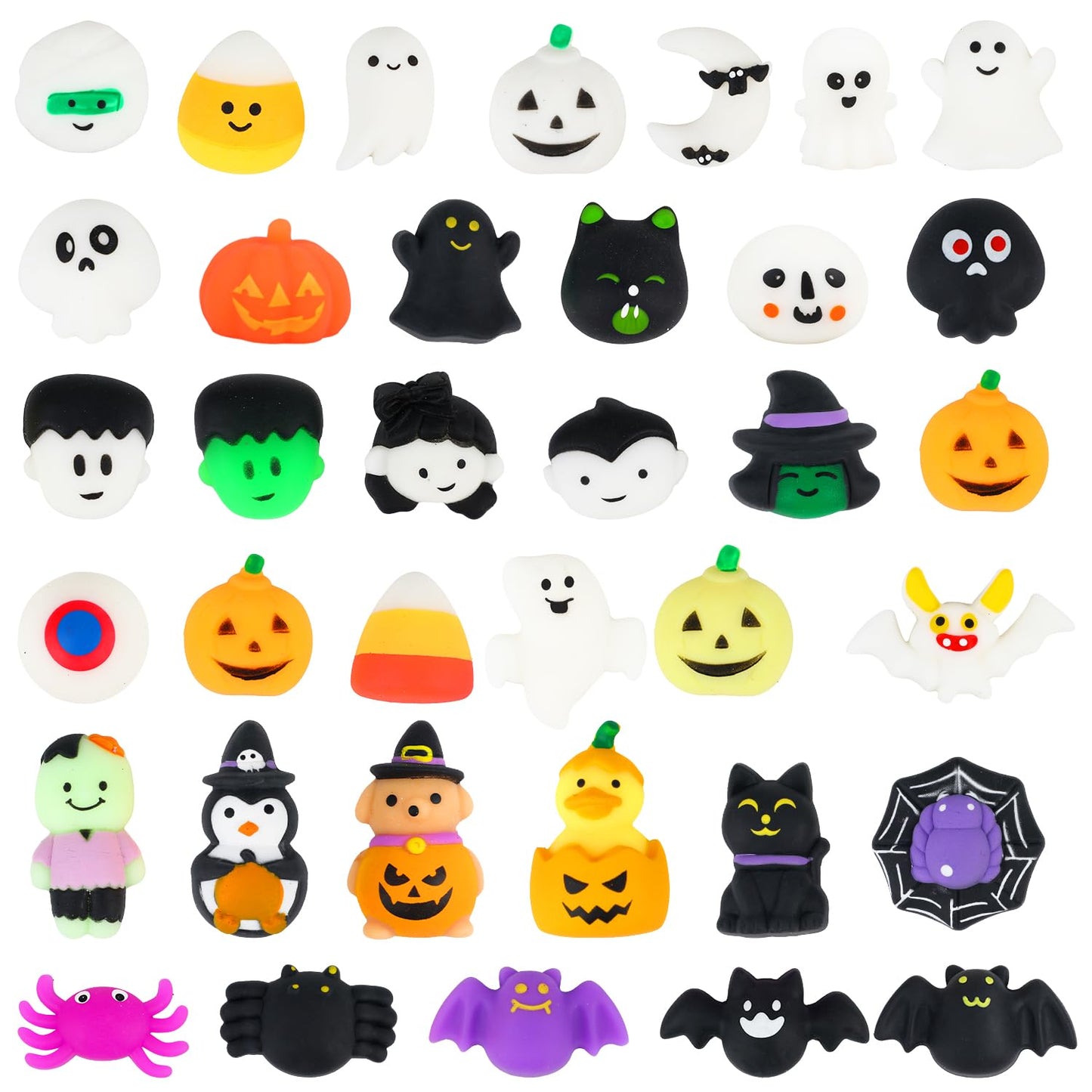 SULOLI 36 PCS Halloween Mochi Squishy Toys, Squeeze Toy Stress Reliever Anxiety Packs, Goody Bag Fillers for Kids Party Favors