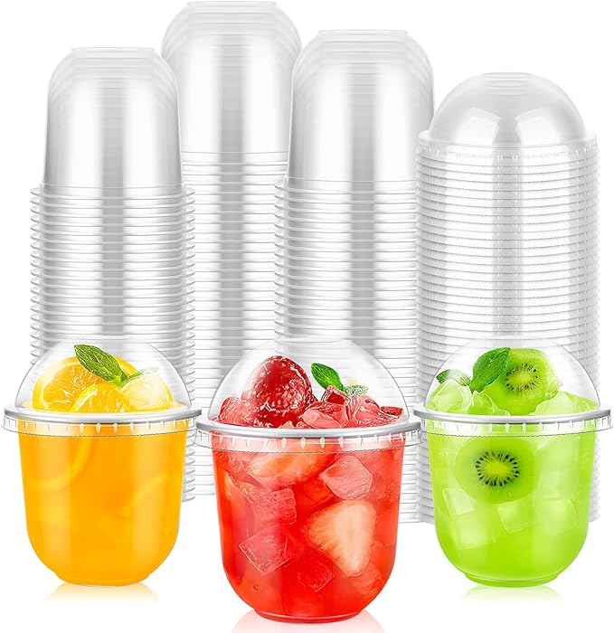 tchrules 12 oz Clear Plastic Cups with Dome Lids, Disposable Cold Drink Cups for Boba Bubble Tea, Iced Coffee, Smoothies, ...