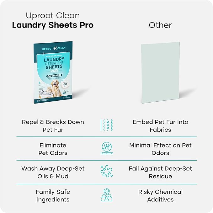 Uproot Clean Laundry Sheets Pro - 90 Pack - Fresh Scent: Mineral-Powered Laundry Detergent Sheets Made in USA - Eliminate Clinging Fur, Pet Odors, & Messy Residue - Up to 180 Loads