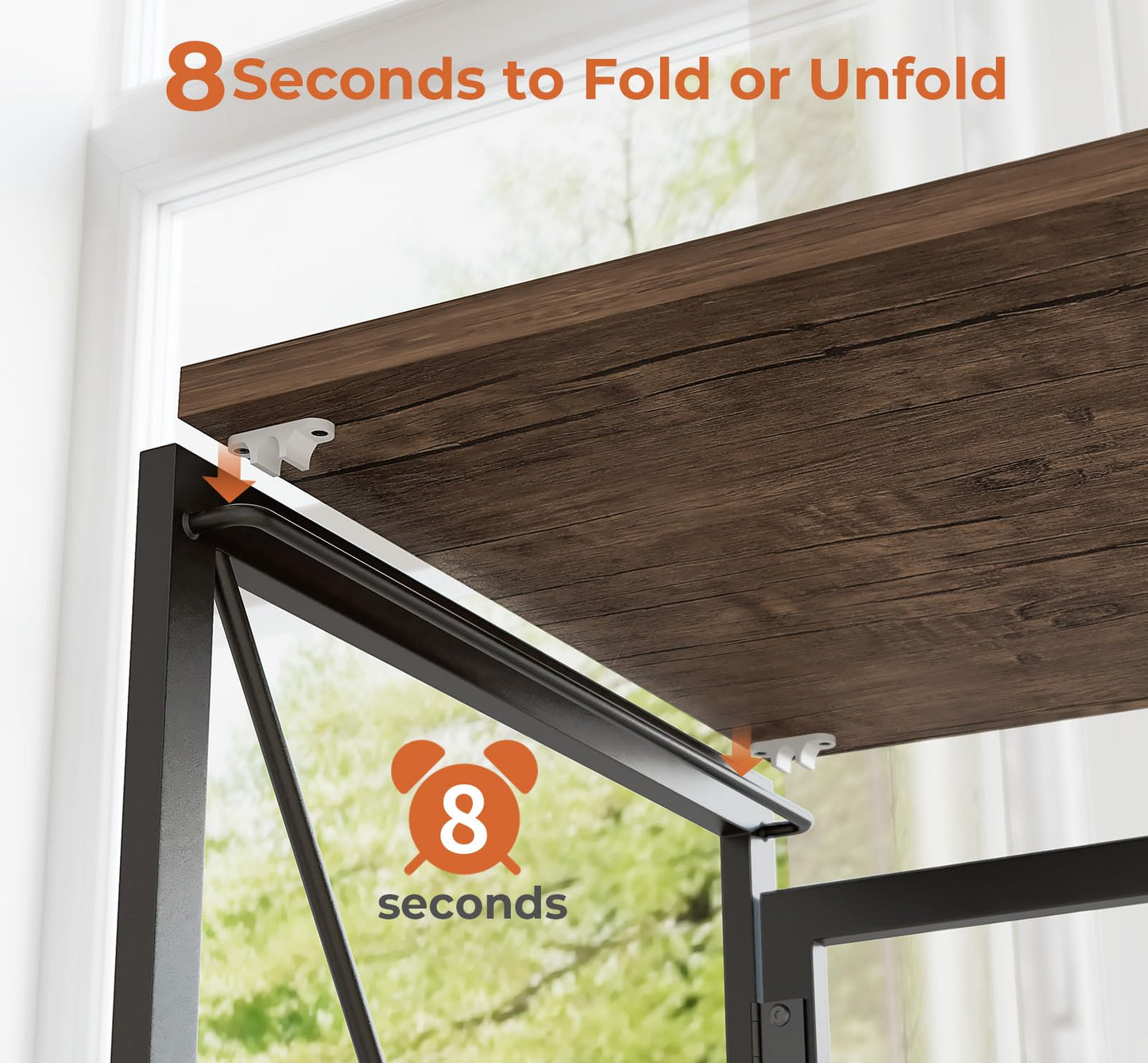 Coavas Folding Desk 31.5 inch Foldable Small Portable Computer Desks, Spaces Saving Writing Sturdy Table for Bedroom, Home Office, Dorm, Apartment, Pre Assembled, Brown