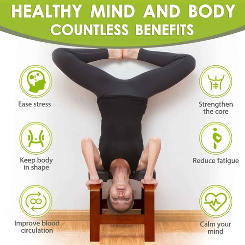 BODY RHYTHM Yoga Headstand Bench, Yoga Inversion Chair, Headstand Trainer for Relieve Stress, Improve Sleep & Digestion and Strength Training, Ideal for Home Workout, Fitness and Gym (Chocolate Black)
