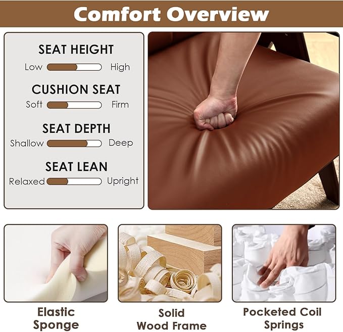 STHOUYN Brown Leather Accent Chairs, Mid Century Modern Chair, Side Arm Chairs for Living Room, Office Guest Waiting Room Lobby Chairs (1, Brown)
