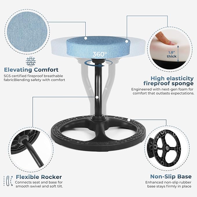 Upaloop ADHD Chair for Kids, Yoga Chairs for Adults, Wobble Stool Active Flexible Seating Desk Chair with Non-Slip Base and Washable Seat Cover for Stability, Balance, Yoga, Office, School, Classroom