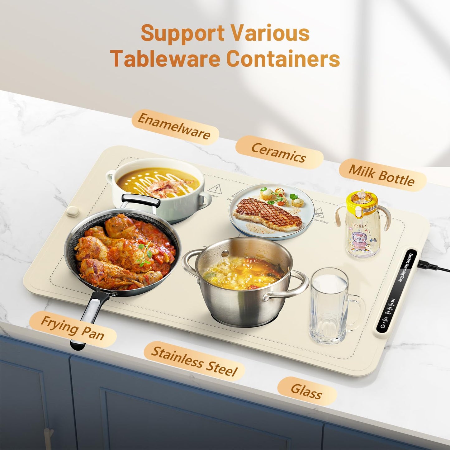 KEENSTAR Warming Tray with Full Surface Heating, Foldable & Portable Food Warmer, 3 Temperature Settings & Child Lock, Premium Silicone Warmer Mat for Parties, Family Gatherings, Holidays, Daily Use