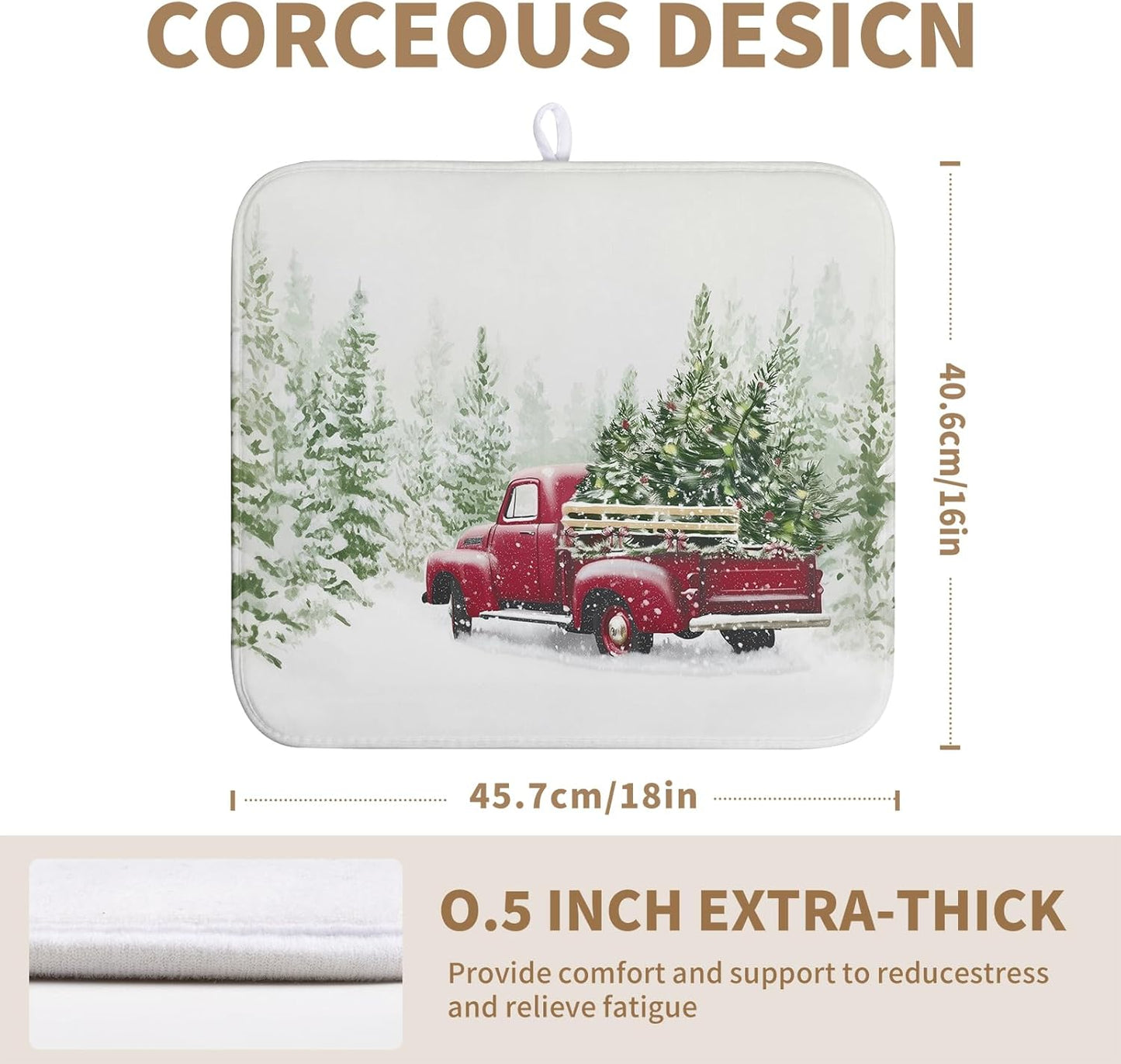 Christmas Dish Drying Mat Red Truck Xmas Tree Drying Mats for Kitchen Counter Winter Holiday Dishes Drainer Mats Absorbent Microfiber Dish Draining Pad Extra 16x18 Inch